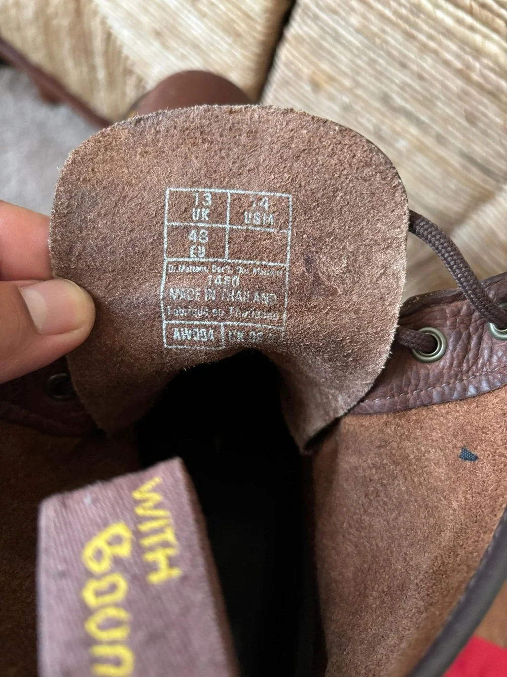 Dr. Martens Brown Leather Lace-Up Work Boots with Yellow Stitching